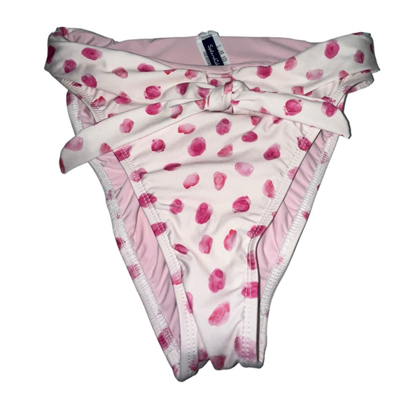 Splendid Tie-Front High-Leg Pink Polka Dot Bikini Bottoms | Womens L NEW! - Picture 4 of 7